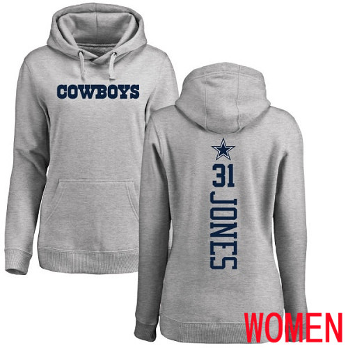 Women Dallas Cowboys Ash Byron Jones Backer #31 Pullover NFL Hoodie Sweatshirts